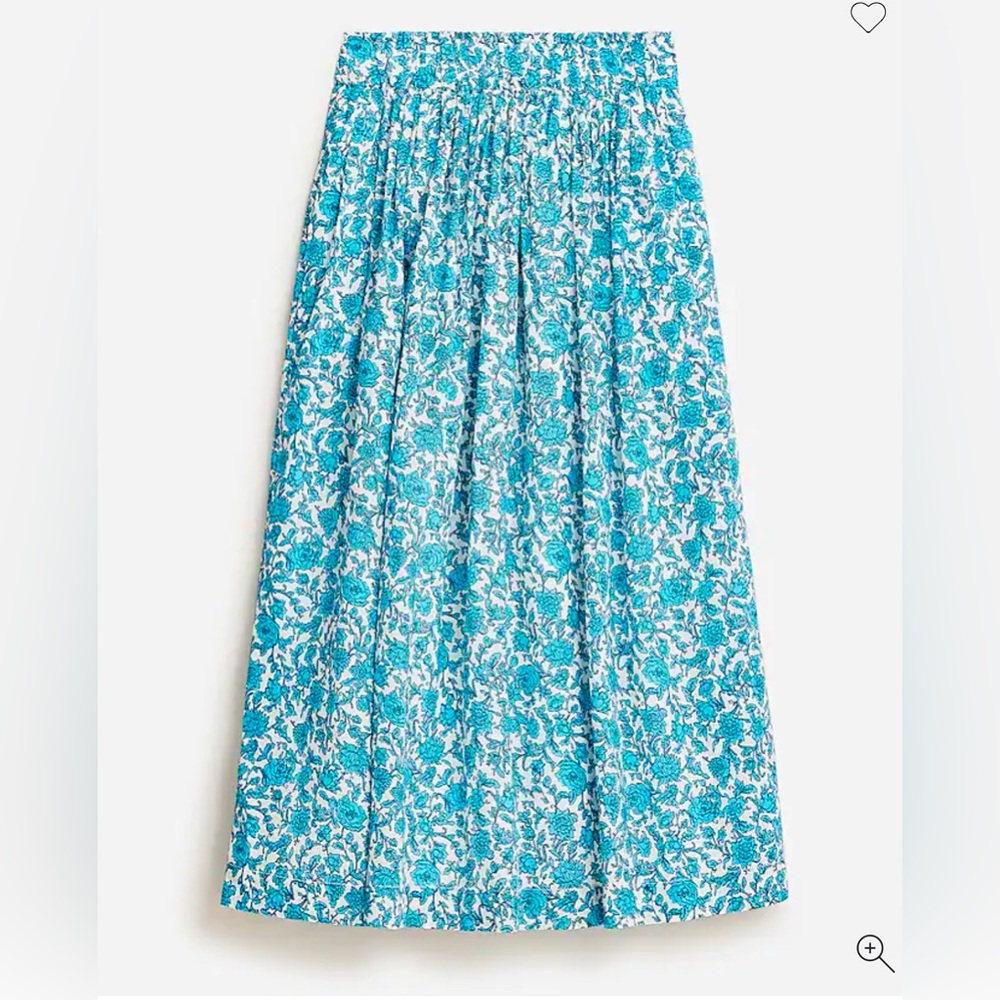 J Crew Smocked-waist cotton voile midi skirt in blue blooms block print